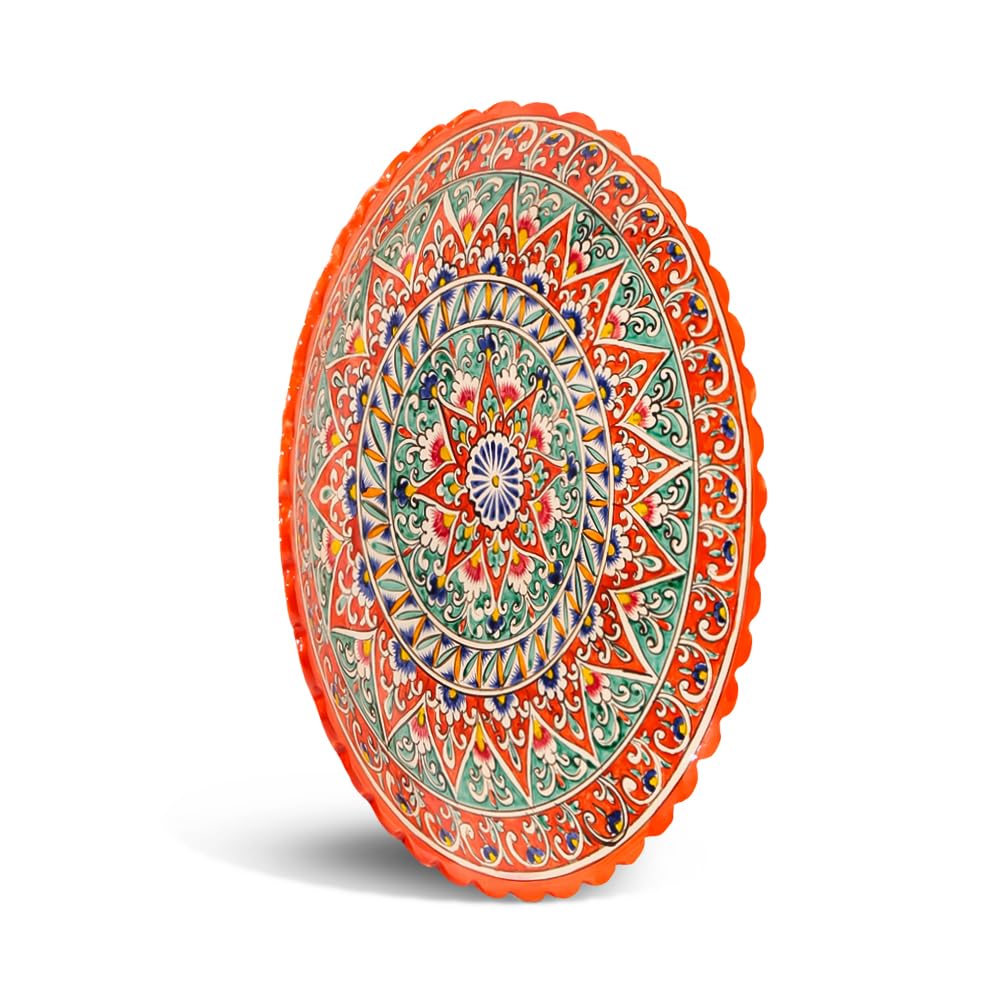 Orientalische Lagan Dekoplatte & Servierteller Rischtan Keramik - Usbekisch handbemalt, Boho Ляган Wandteller (42 cm)