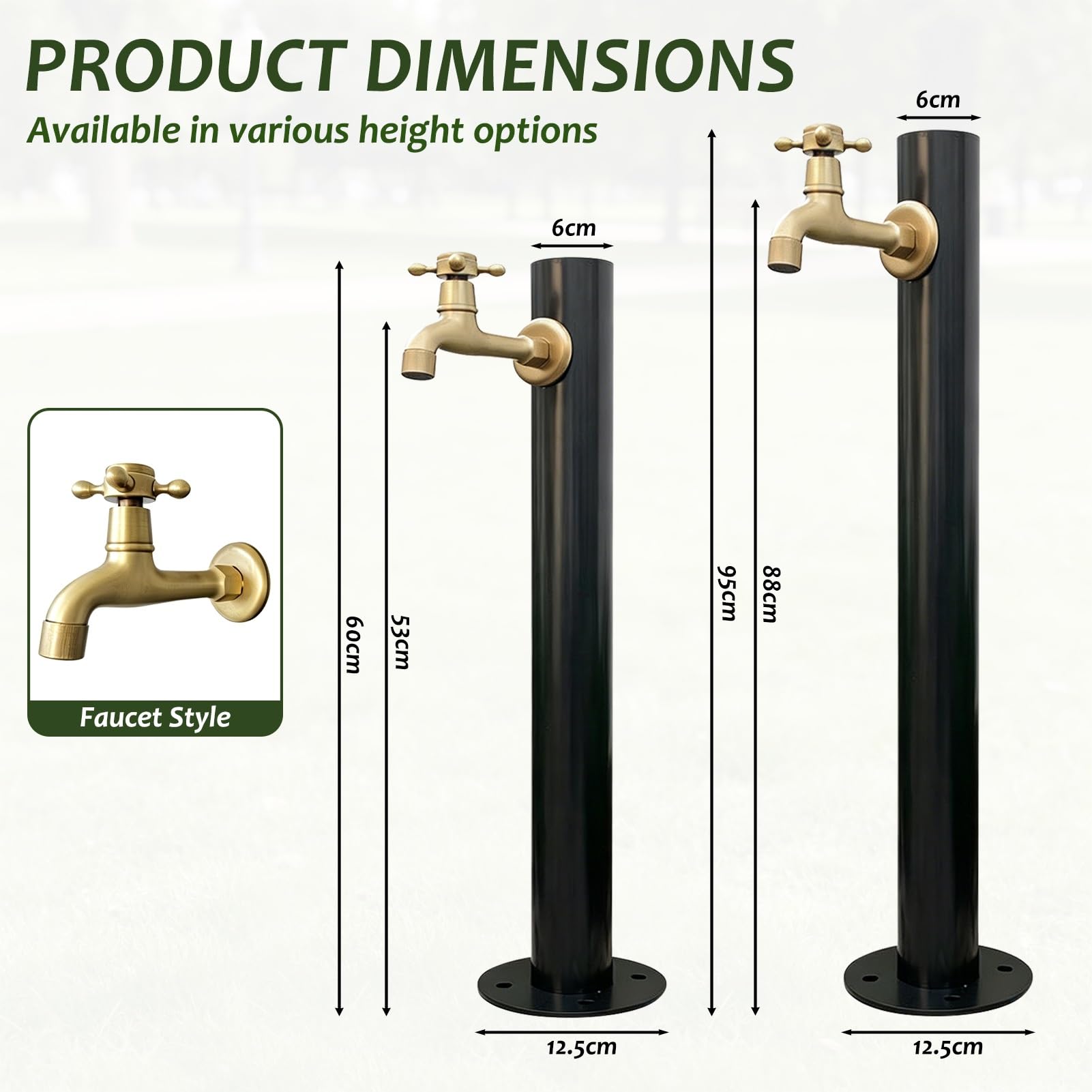 Grifo Exterior Vertical Negro | Columna de Agua de Jardín de Acero Inoxidable 304 | Grifo de Poste Montado en el Suelo Hidrante de Patio Anticongelante para Césped, Jardinería