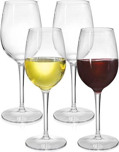 ZEAYEA Juego de 4 copas de vino tinto, copas de champán irrompibles de 12 onzas con tallo, copas de vino de plástico Tritan, vasos de bebida