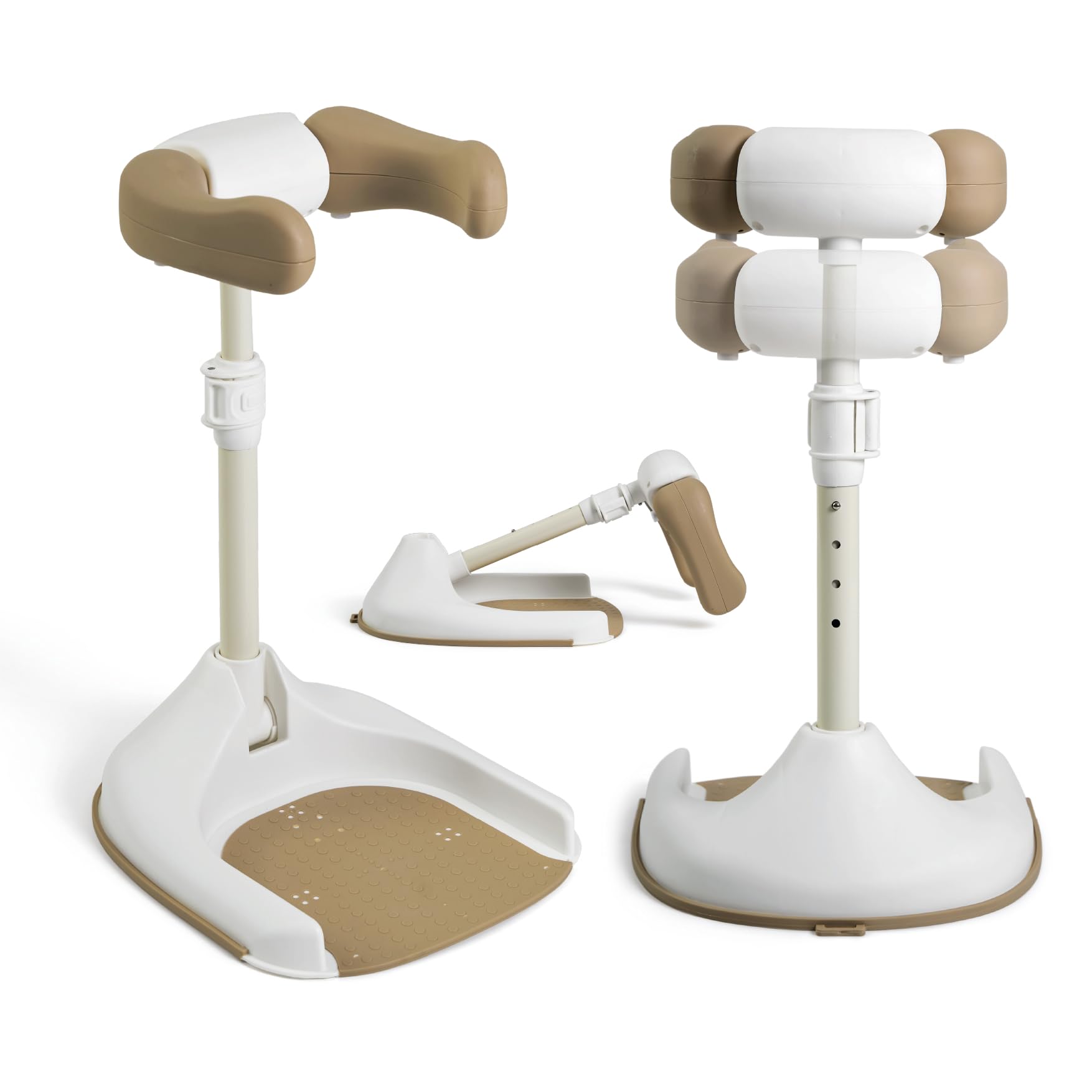 Ms BabyWorld Support de bain et douche pour bébé pliable avec base antidérapante, hauteur et largeur réglables, Beige