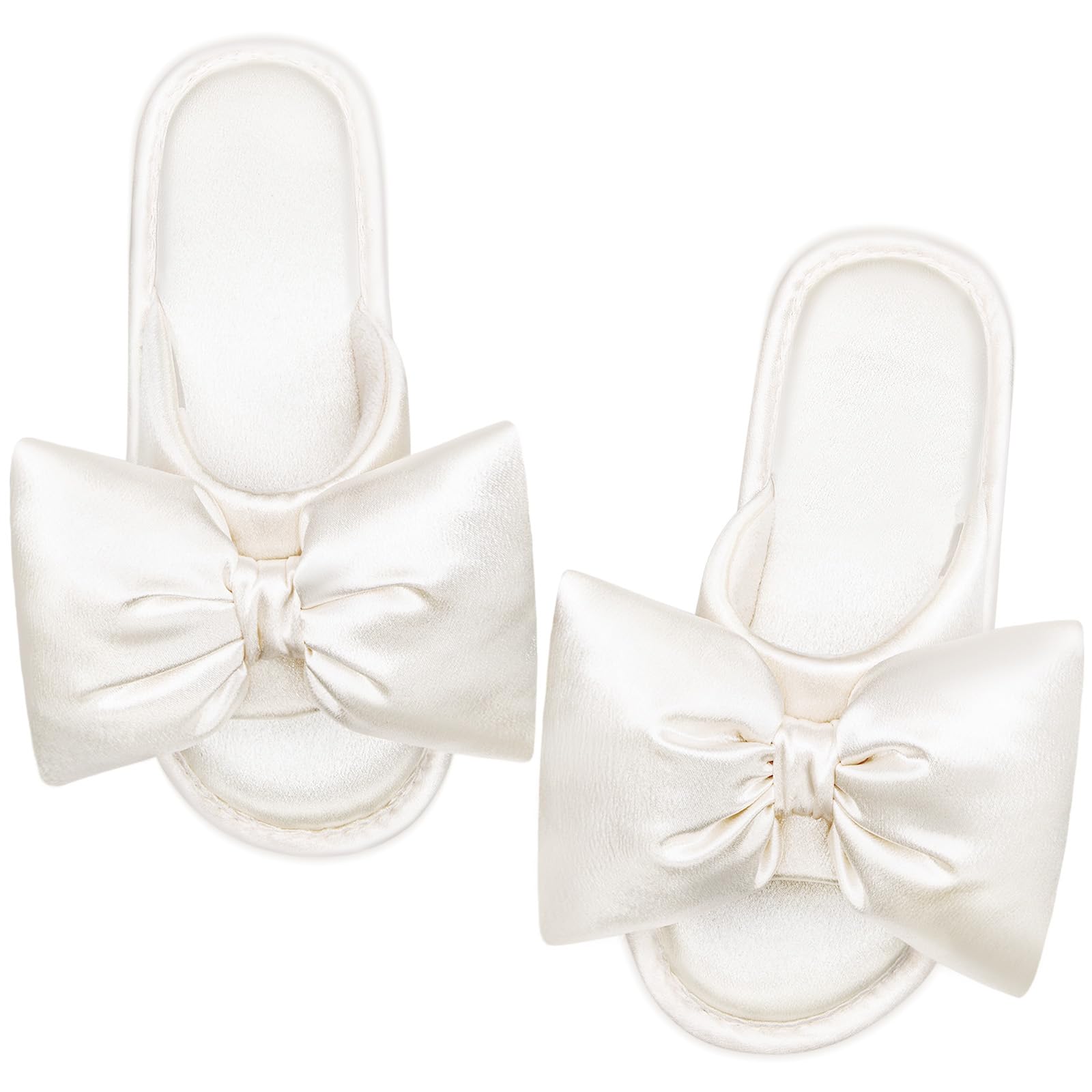 EverFoams Women's Satin Open-Toe Bow Slippers Memory Foam Indoor Bedroom House Shoes