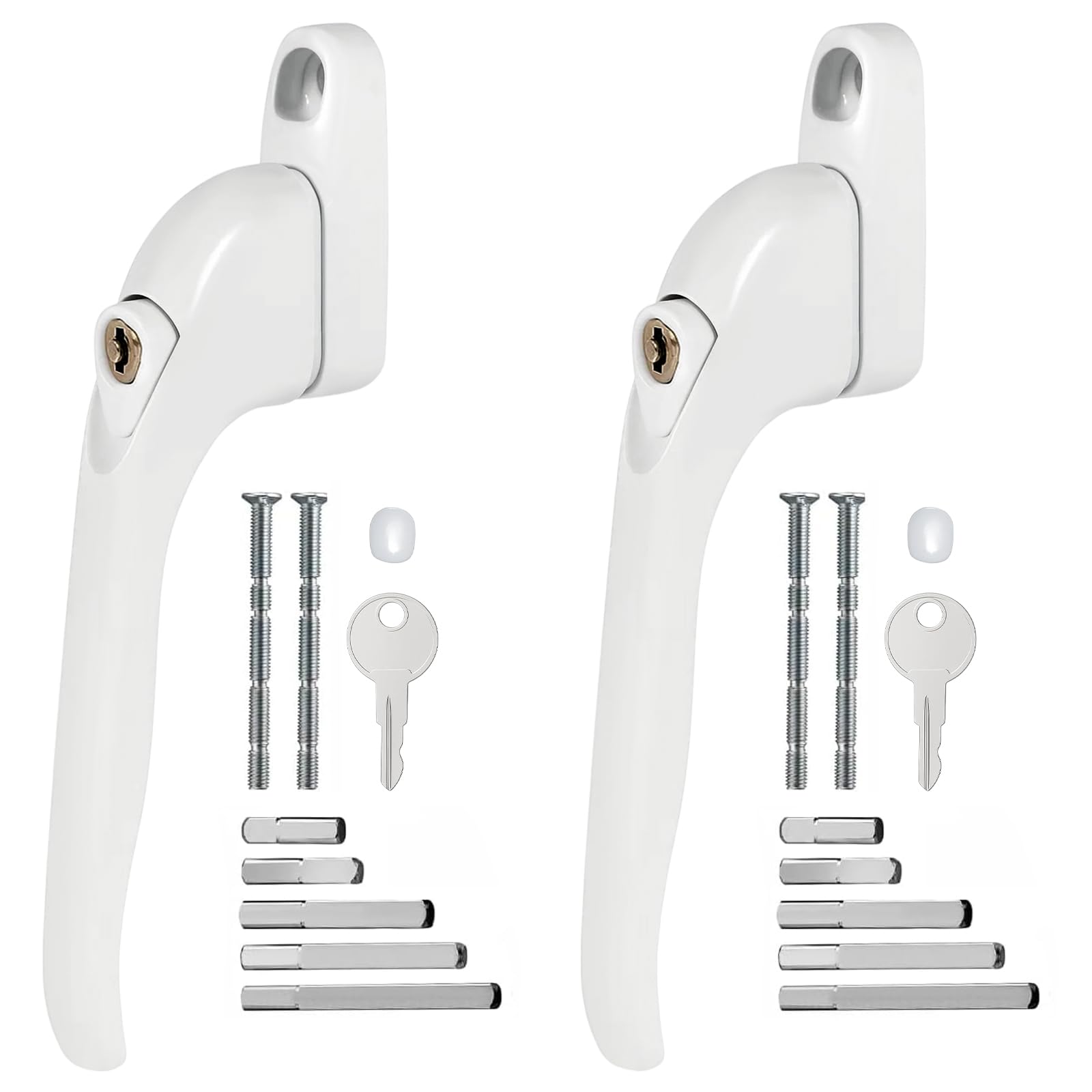 M.J COMFY-LIFE 2Pack Universal Espag Window Handles - White 41mm Lockable Window Handles with Keys Fits UPVC, Aluminum & Double Glazed Windows Durable Zinc Alloy Construction (White-Multi Spindles)