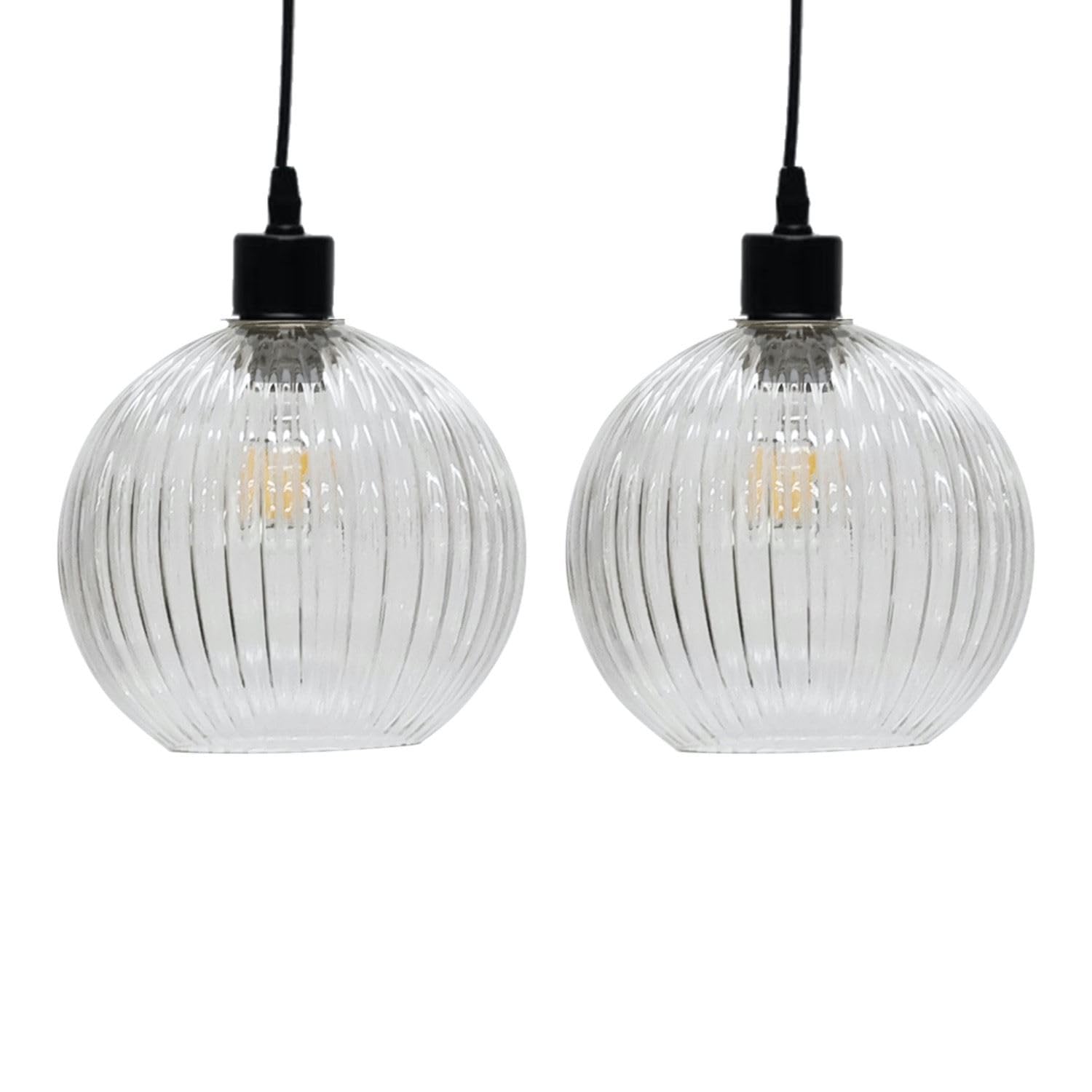 First Choice Lighting Set Of 2 Betchley Clear Ribbed Glass Globe Easy Fit Pendant Shades from B&Q