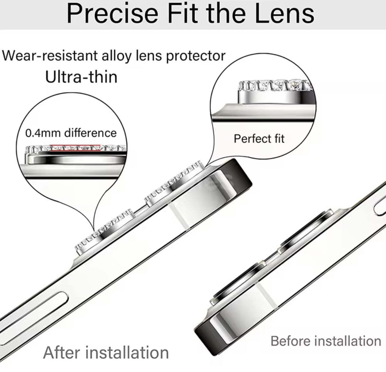 GIOPUEY Camera Protector For IPhone 15 Pro Max, Bling Crystal Diamond Camera Protection Ring, 9H HD Tempered Glass, IPhone 15 Pro Camera Lens - View #3