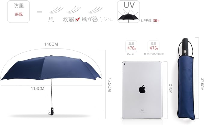 Amazon Smump 折りたたみ傘 140cm 大型軽量 自動開閉 高強度グラスファイバー傘骨 210t最高級のファブリック 晴雨兼用 ブルー B Smump 傘 レインウェア 通販