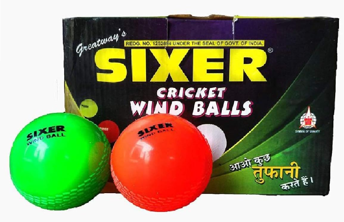 Sixer PVC Cricket Wind Ball Set of 6 Pcs, Full Size, Red, Orange, Blue, Green, Multicolour
