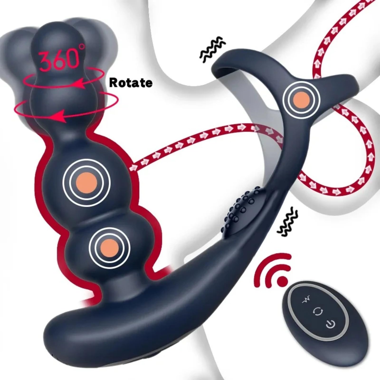 vibratore Vibratore della prostata telecomandato Ruota di 360° Anello vibratore giocattolo Tappi per anelli Masturbatore Plug anale per sesso Indossabile