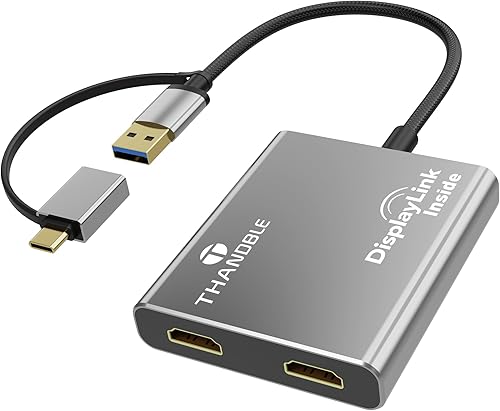 TAHNDBLE - Adaptador USB C a HDMI, salida de doble pantalla 4K 60Hz para Apple Mac M1M2M3, adaptador DisplayLink (DL6950) para USB 4, Thunderbolt