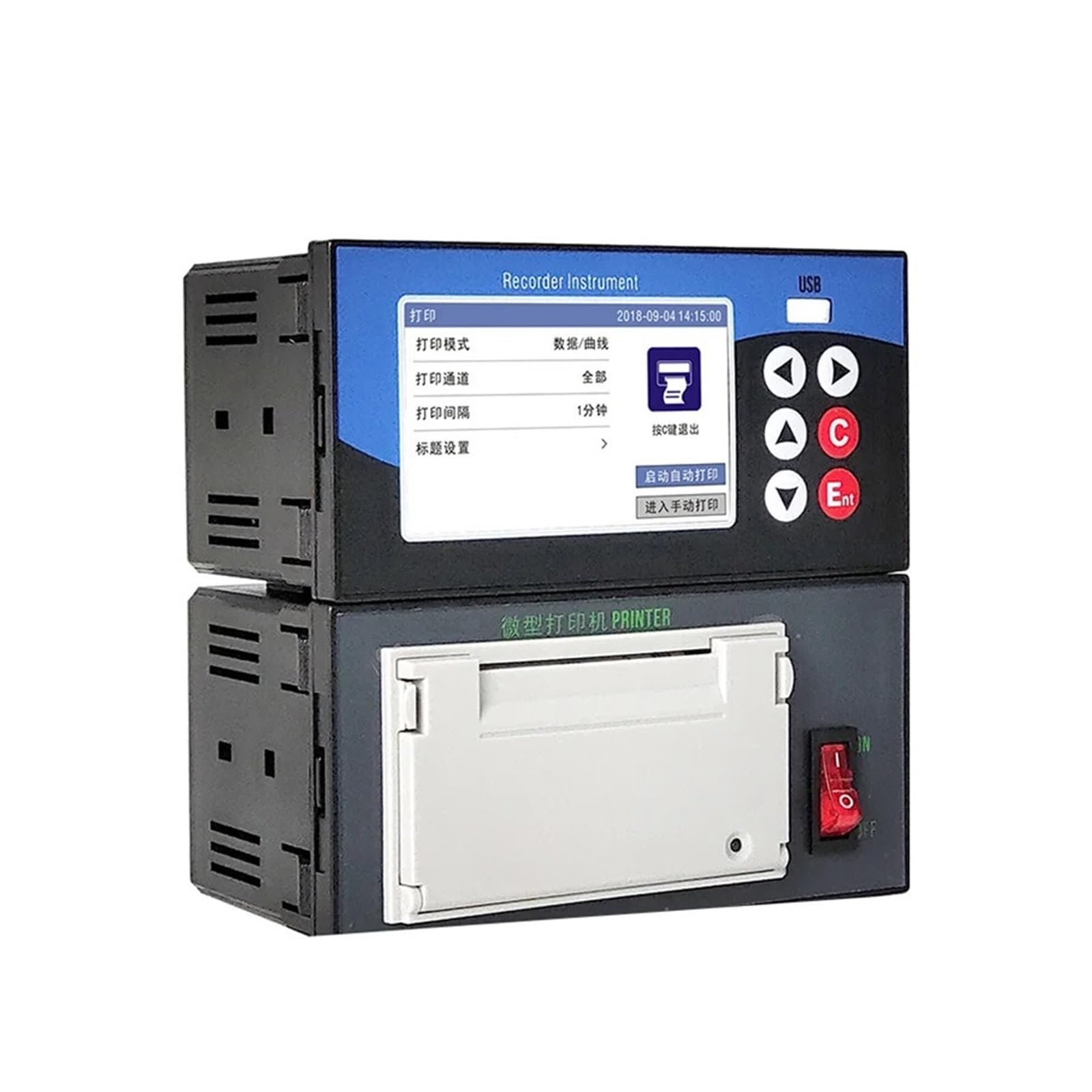 Datenlogger mit Mikrodrucker, Spannungs- und Stromkurvendruck, Mehrkanal-Recorder for Thermoelement-Sensordaten(2 Channel (220VAC))