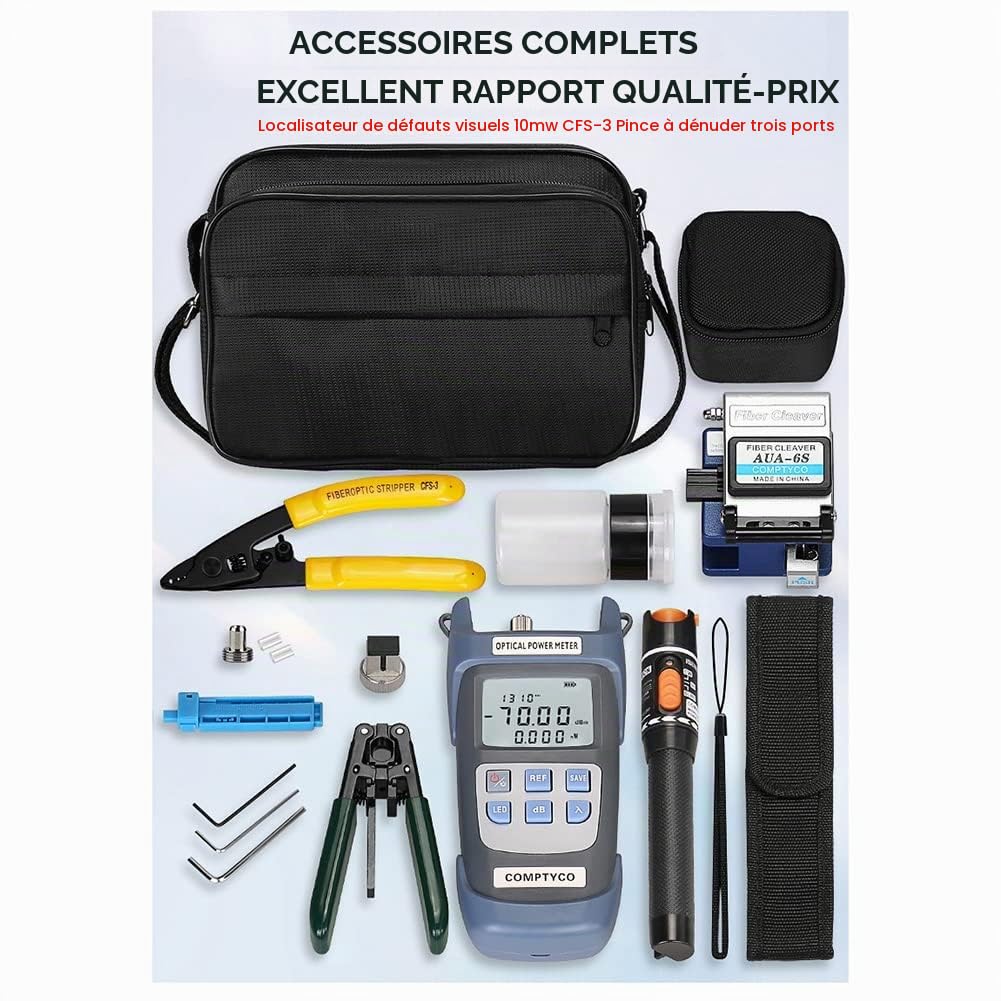 Kit D'Outils à Fibre Optique FTTH avec Couperet à Fibre -70- + 10DBm Compteur de Puissance Optique Localisateur de DéFaut Visuel 10Mw