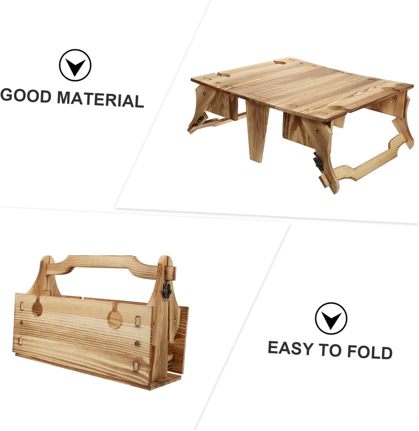 VANZACK Folding Desk Wooden Basket Folding Table for Outdoor Portable Picnic Table