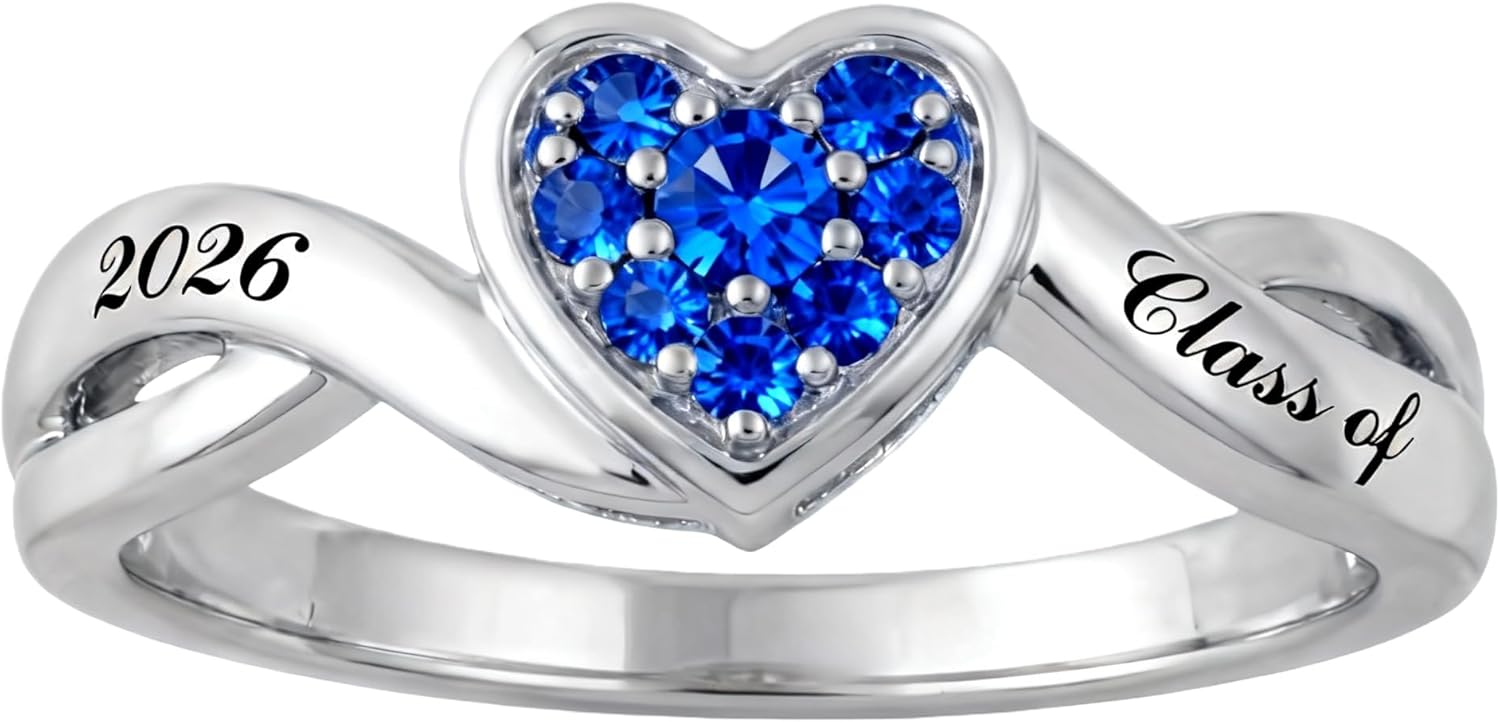 Class Ring for Women High School, 925 Sterling Silver College Graduation Rings, Personalized Women's Birthstone Ring, Senior Class of 2026 Rings Jewelry Gift Customizable