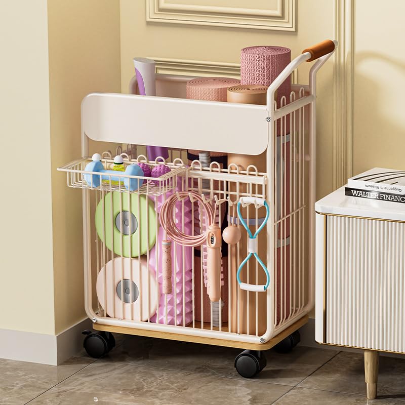 Image of ARHAT ORGANIZERS Yoga Equipment Storage Cart | Rolling Exercise Accessories Organizer with Handle | Dumbbell Rack & Yoga Mat Storage | Dumbbell Stand Rack with Hooks and Wheels