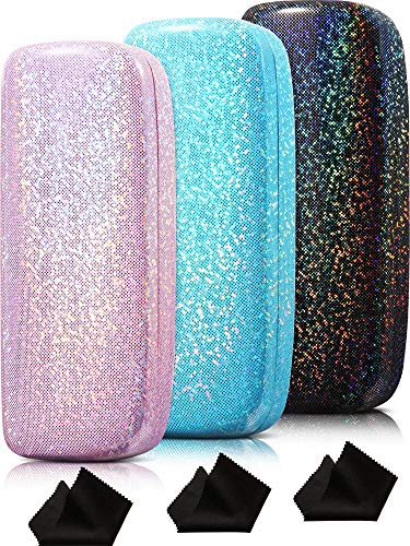 3 Pieces Hard Shell Sunglasses Case Dazzling Glitter Glasses Case Smooth Sunglasses Case With Eyeglass Cloth #TOP16