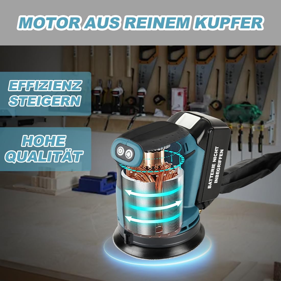 Exzenterschleifer Kompatibel mit Makita 18 V Akku 3 Leistungsstufe Schwingschleifer 125MM Exenterschleifmaschine zum Schleifen, Polieren, Oberflächen glätten (ohne Akku)