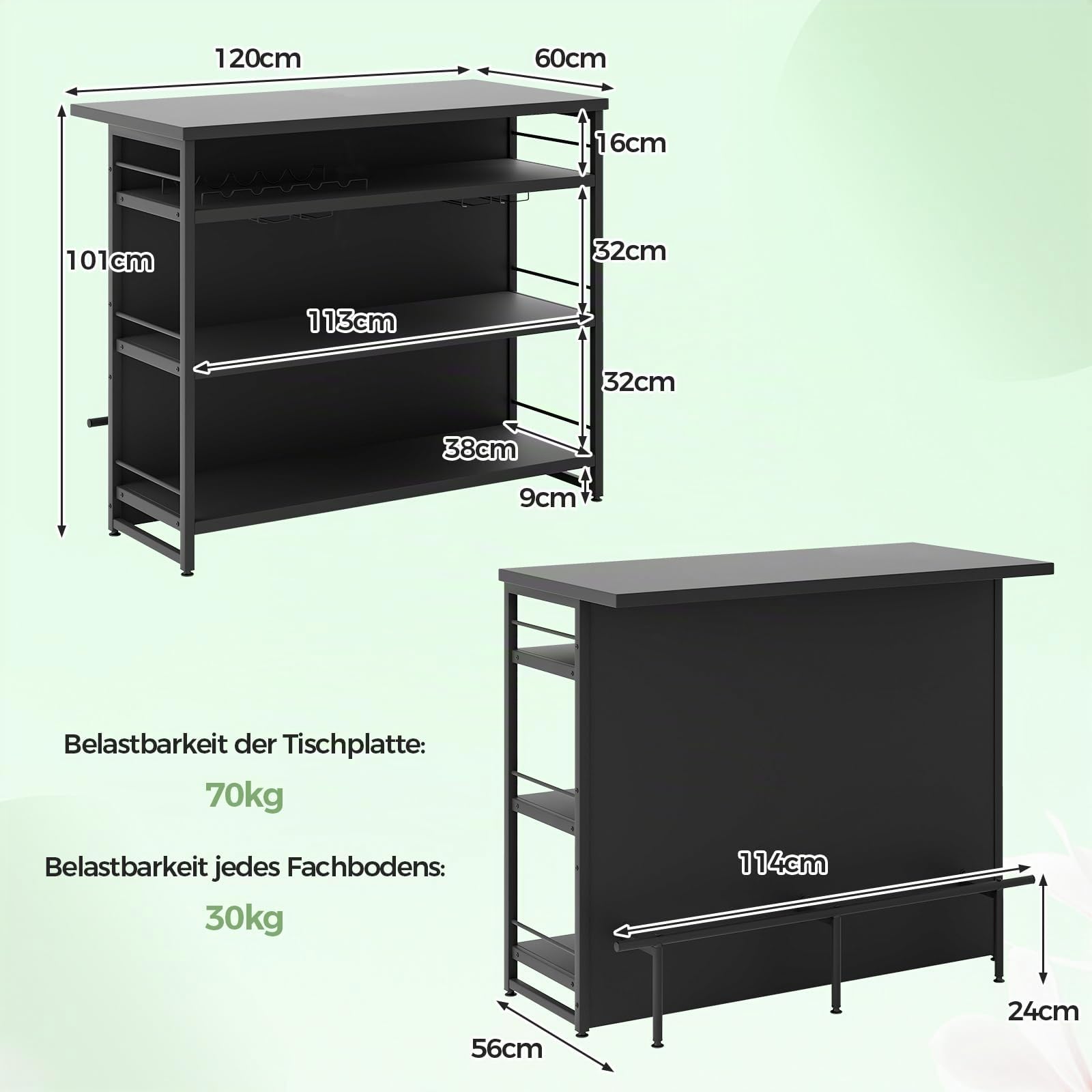 COSTWAY Hausbar Schrank, Barschrank mit 4 Ablagen, 120x60x101cm (Schwarz)