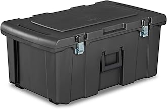 Sterilite Heavy Duty 16 Gallon Portable Plastic Footlocker Storage Container with Handles and Wheels for Dorms and Apartments, Flat Gray