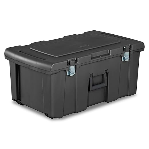 Sterilite Heavy Duty 16 Gallon Portable Plastic Footlocker Storage Container with Handles and Wheels for Dorms and Apartments, Flat Gray