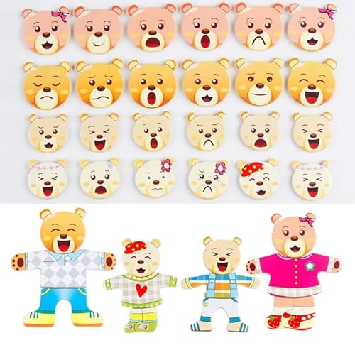 Brinquedo Montessori Madeira Trocando Roupa Educativo Urso, Quebra-cabeça Infantil de Madeira Urso M