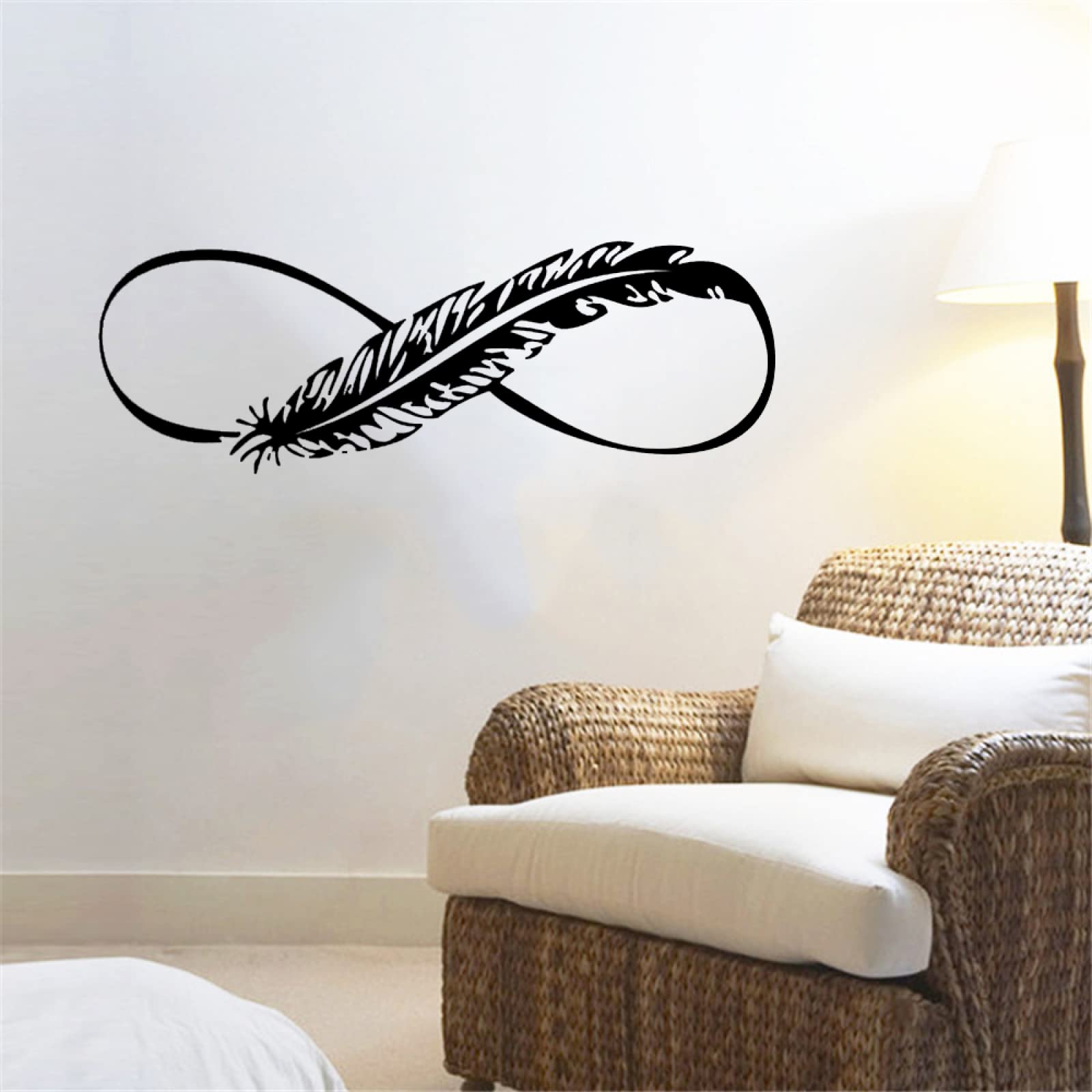 WANGSHUAIS Removable wall sticker - Infinity symbol with feathers - for bedroom or living room decoration - black vinyl wall sticker 82x30cm