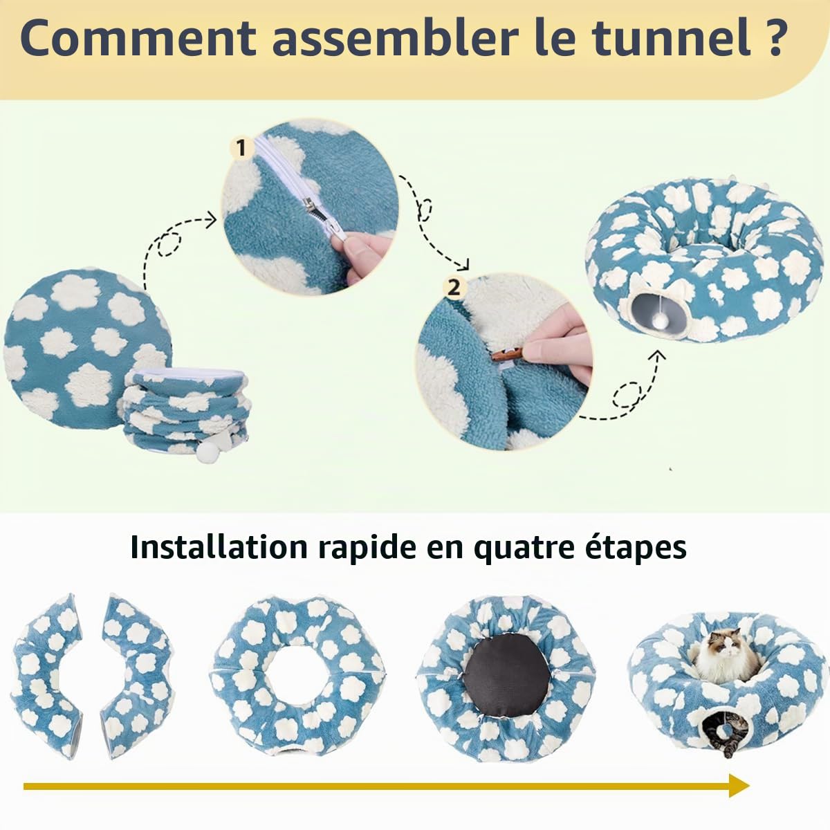 ERNAN Tunnel Pliable pour Chat - Tunnel de Jeu et Tunnel d'éveil pour Chatons, Chiots, Lapins, Petits Chiens (Green)