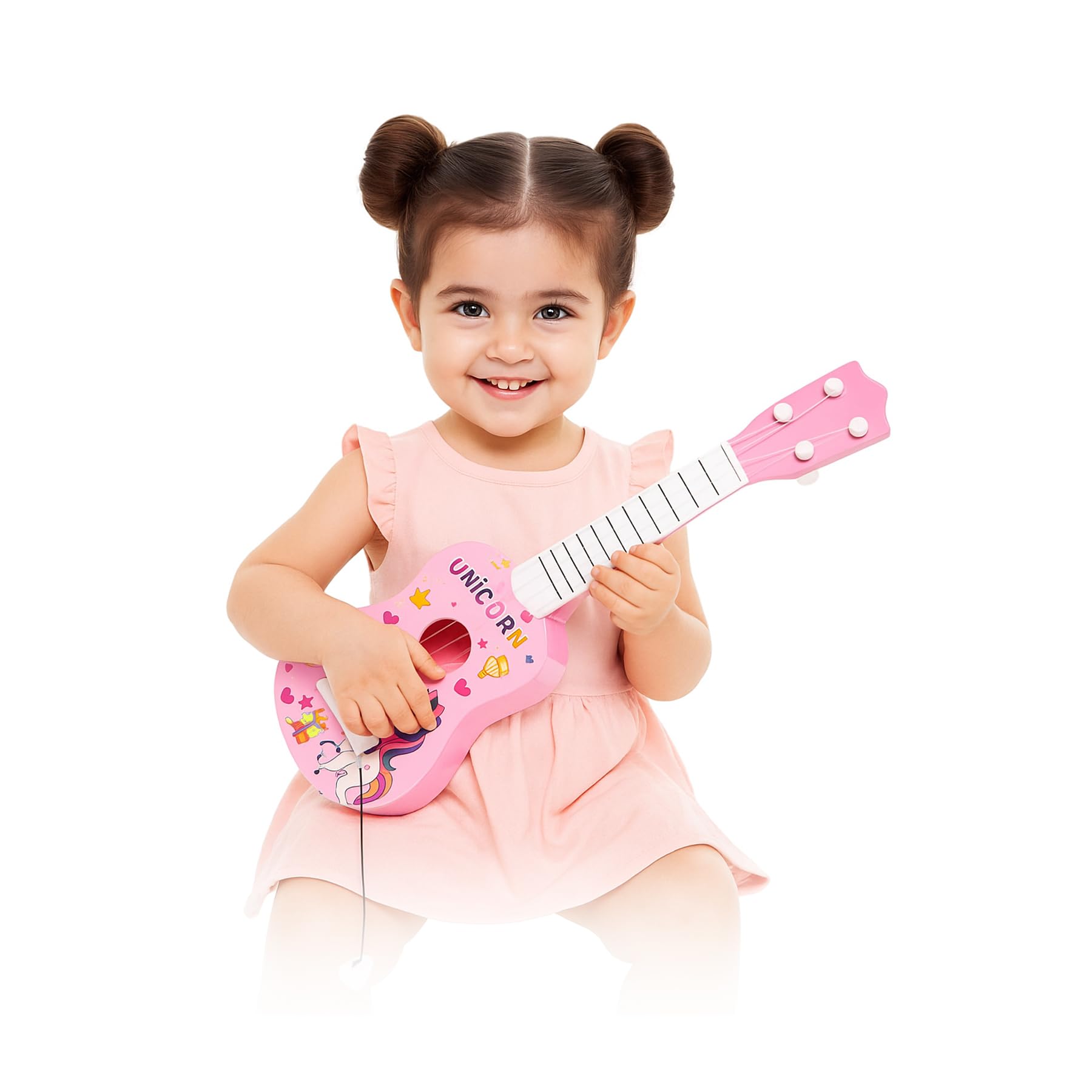 WISHKEY Unicorn Theme Guitar 4 Strings Acoustic Music Toys for Kids, Educational Toy Guitar for Beginners, Musical Instrument, Learning Musical Toy, Sound Toys, Pink, 6+Years, 17" (Pack of 1)-image-43