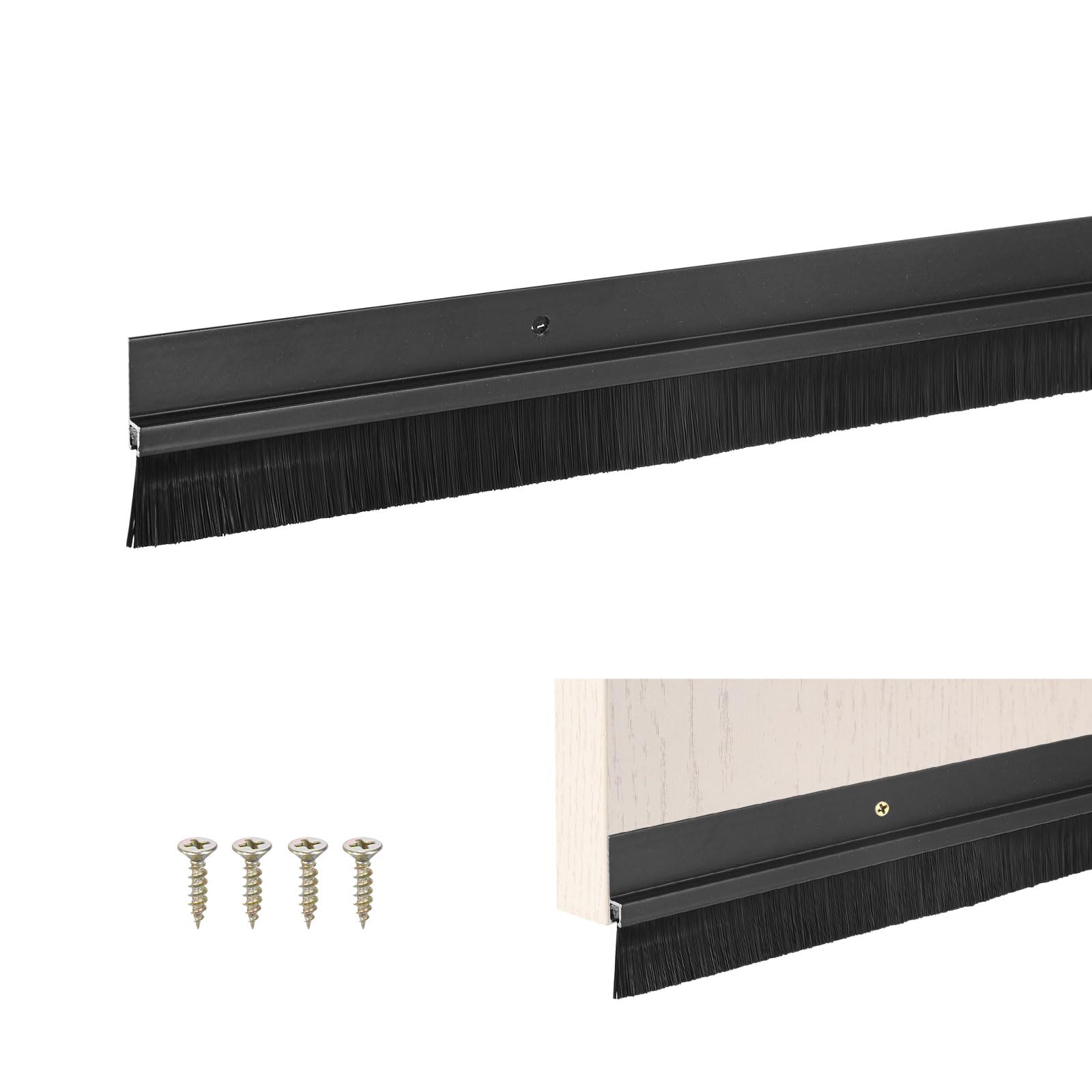 M METERXITY Barrido Inferior Para Puerta Con Cepillo 39" L X 1.8" W Base En Forma De H De Aleación De Aluminio Con Cepillo De Nylon De 0.8" Para Sellado [Negro]