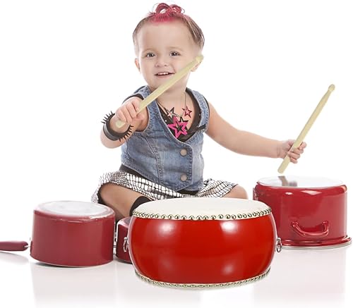 Miniatura 3 de ERINGOGO Tambor chino de 9 pulgadas, tambor de mano para niños de madera con correa de transporte y palos, instrumento de percusión chino