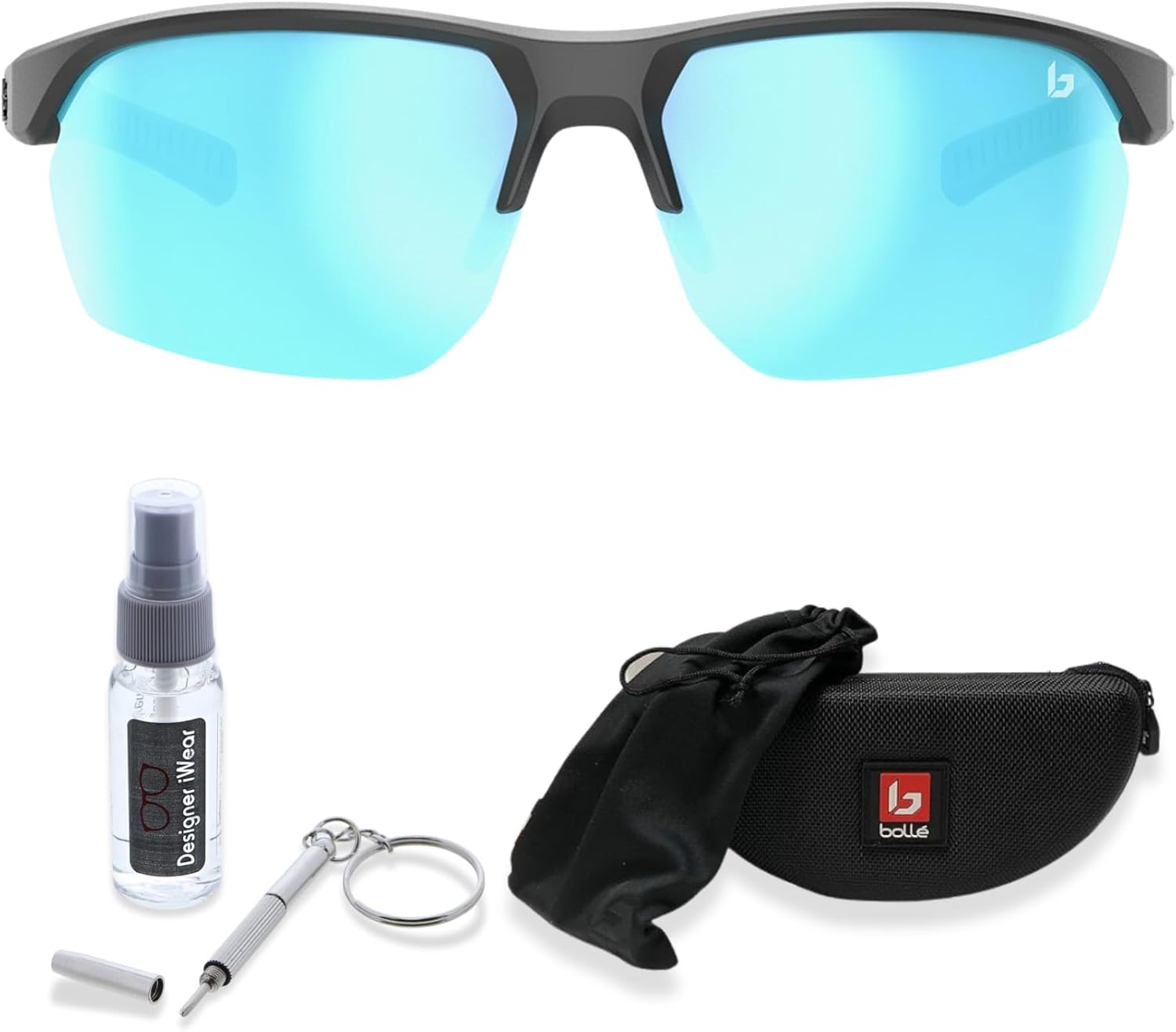 Bolle VICTUS S 64MM Wraparound Rectangular Sunglasses for Men for Women + BUNDLE with ACCESSORY EYEWEAR KIT