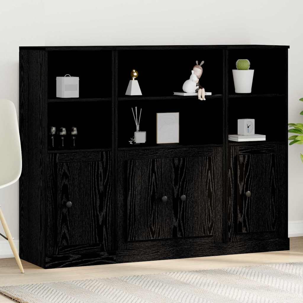 Armadietto alto di alta qualità, nero, effetto rovere, 132 x 35,5 x 103,5 cm, con 4 ante a cerniera e spazio flessibile per soggiorno, sala da pranzo, corridoio, ufficio