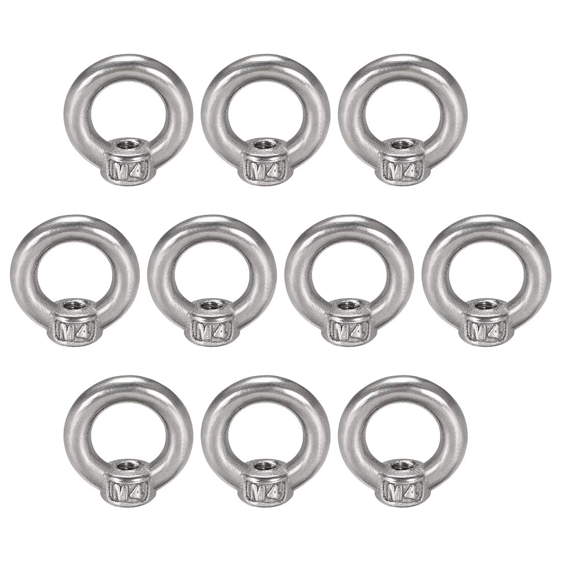uxcell Lifting Eye Nut M4 Female Thread 304 Stainless Steel Round Shape for Rope Fitting Pack of 10