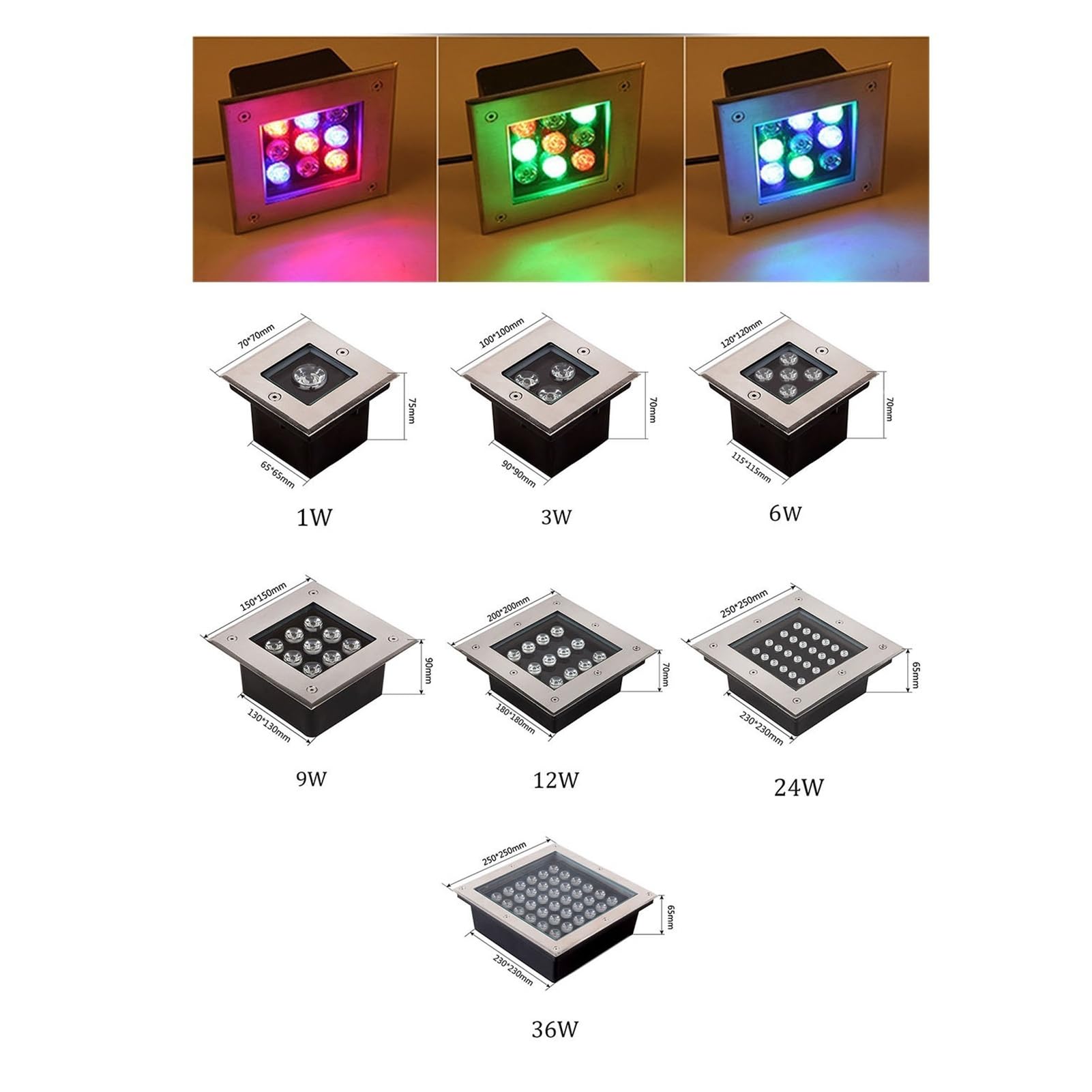 RGB Faretti Da Pavimento Piazza Luce Sotterranea A LED IP66 Impermeabile Faretto Incasso a Terra per Esterno Giardino Vialetto Ponte Passo Illuminazione Del Paesaggio (Color : RGB, Size : 12W