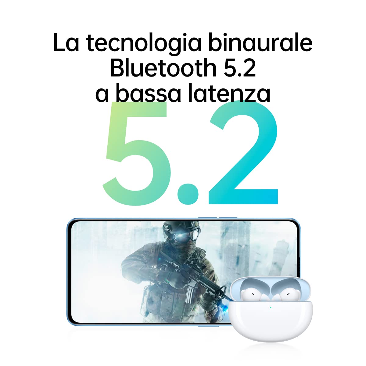OPPO Enco Free2i, Auricolari True Wireless, Bluetooth5.2, Controlli Touch, Cancellazione del rumore AI 42dB, 30h di Autonomia, Android e iOS, IP54, [Versione Italiana], Colore Bianco