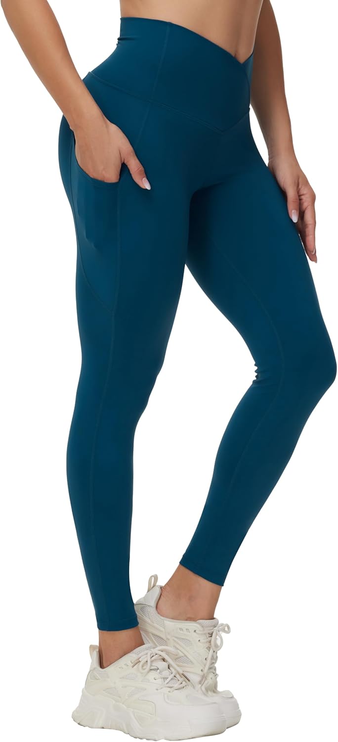 THE GYM PEOPLE Women's Cross Waist Workout Leggings Tummy Control High Waisted Athletic Yoga Pants with Pockets - Image 2