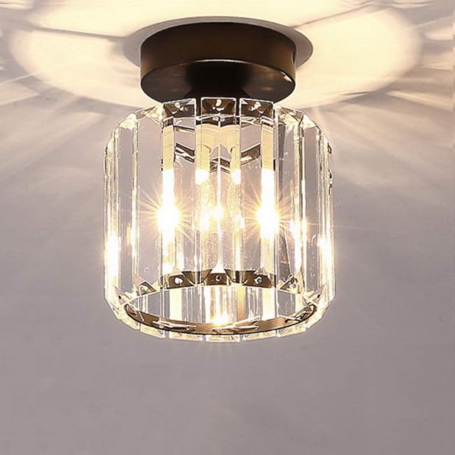 Mini Chandelier Crystal Ceiling Lighting Semi Flush Mount Close to Ceiling Light Fixture Modern Crystal Pendant Light for Kitchen Dining Room Bedroom Hallway Corridor Living Room,E27, Black