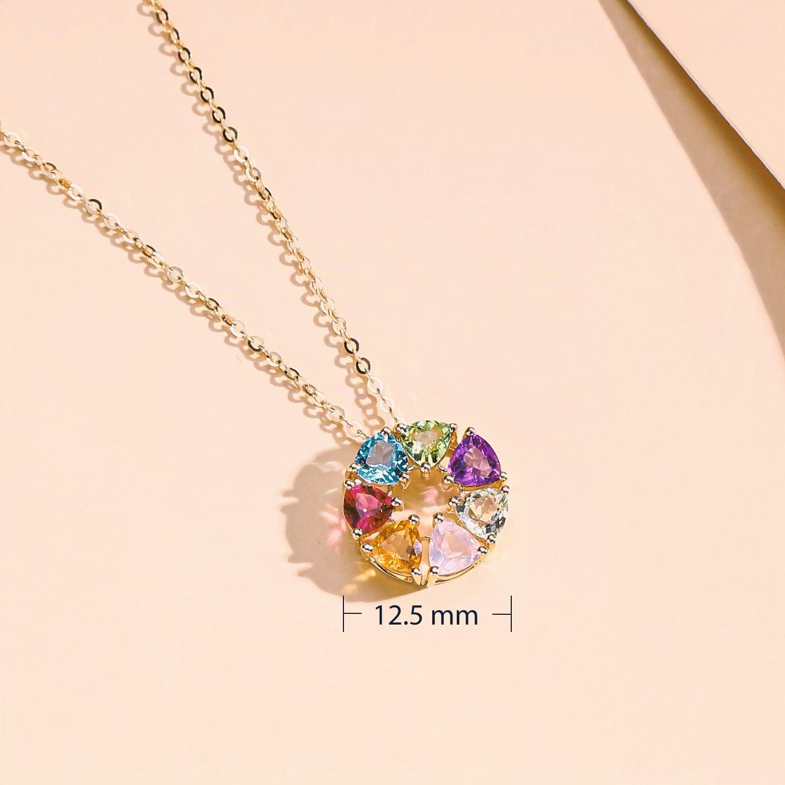 Carleen 14 Karat 585 Gold Damen Kette mit Bunt Natürlicher Edelstein Anhänger für Damen Mädchen - Anhänger Durchmesser: 12.5 mm