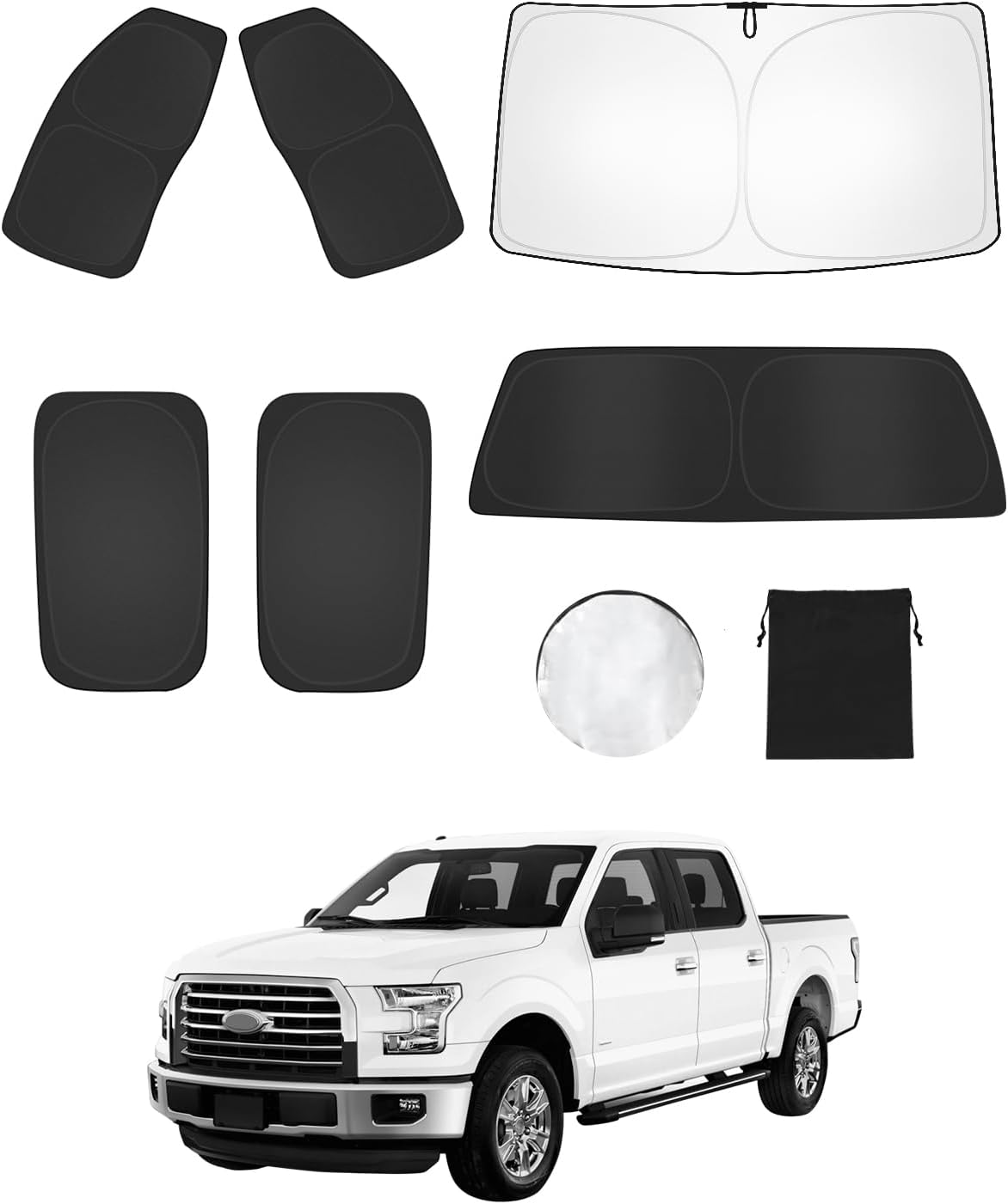 6PCS Window Shade for Ford F150 4Door 2015-2020 F-150 Accessories- Full Coverage Front Rear Side Triangular Windshield Sun Shade Cover Sun Visor Kit - UV Ray & Privacy Protection for Camping