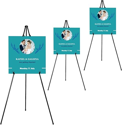 Miniatura 8 de JIUYE Soporte de caballete de exhibición de 63 pulgadas de alto, caballete ajustable para póster de pie, soporte telescópico de metal negro fácil de