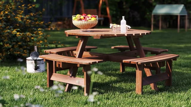 Amazon.com : Giantex 8-Person Round Picnic Table Set with 4