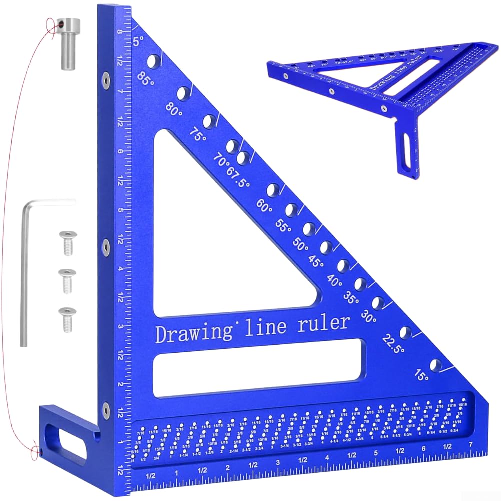 Équerre de travail du bois 21,6 cm 3D multi-angles en alliage d'aluminium pour outil de mesure d'angle Bleu