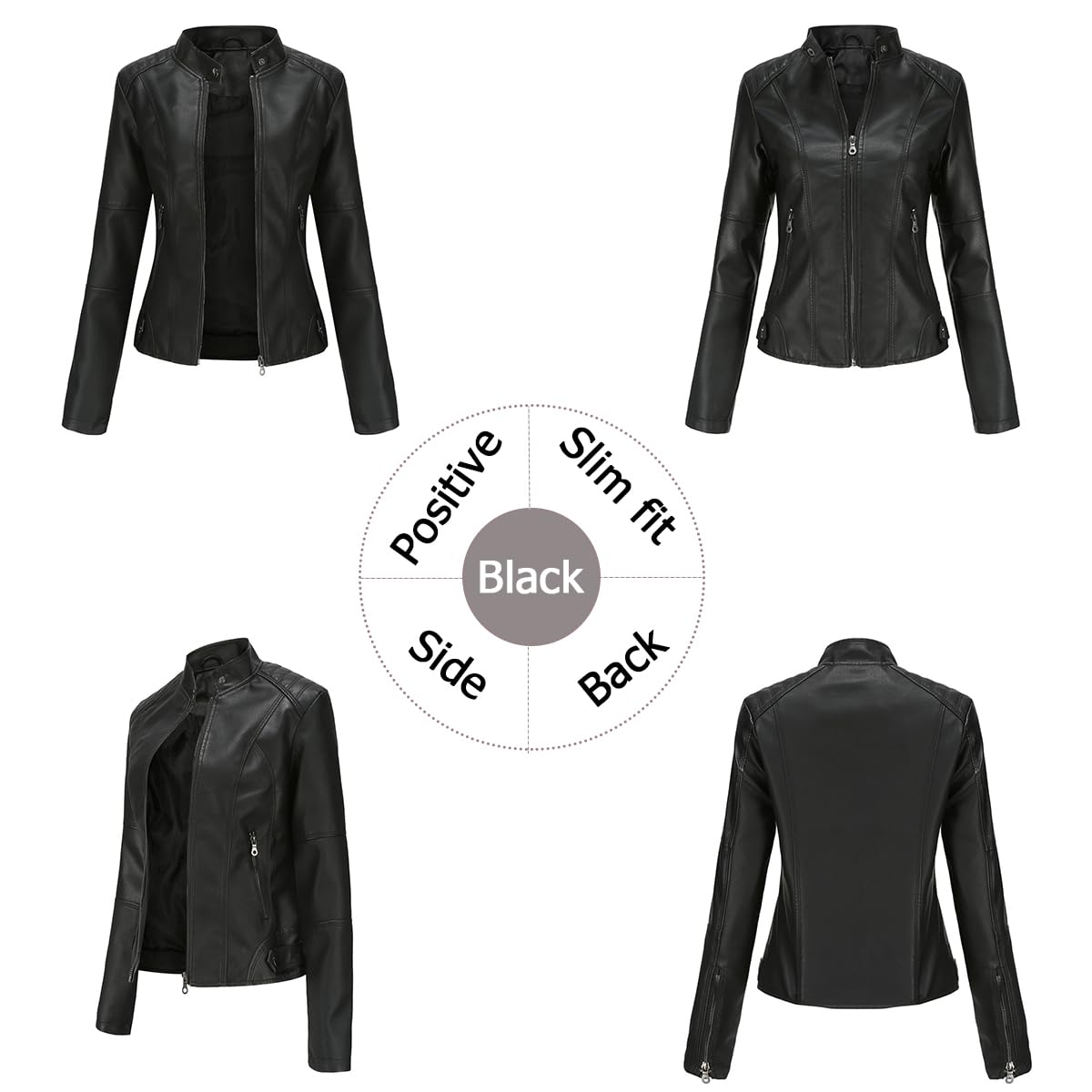 Hiseng Veste Simili Cuir Femme,Noir PU Femme Manteau de Moto Court et Décontracté, Manche Longue Veste Chic et Elegant,Printemps Automne Hiver Zipper Simili Cuir Blouson-S
