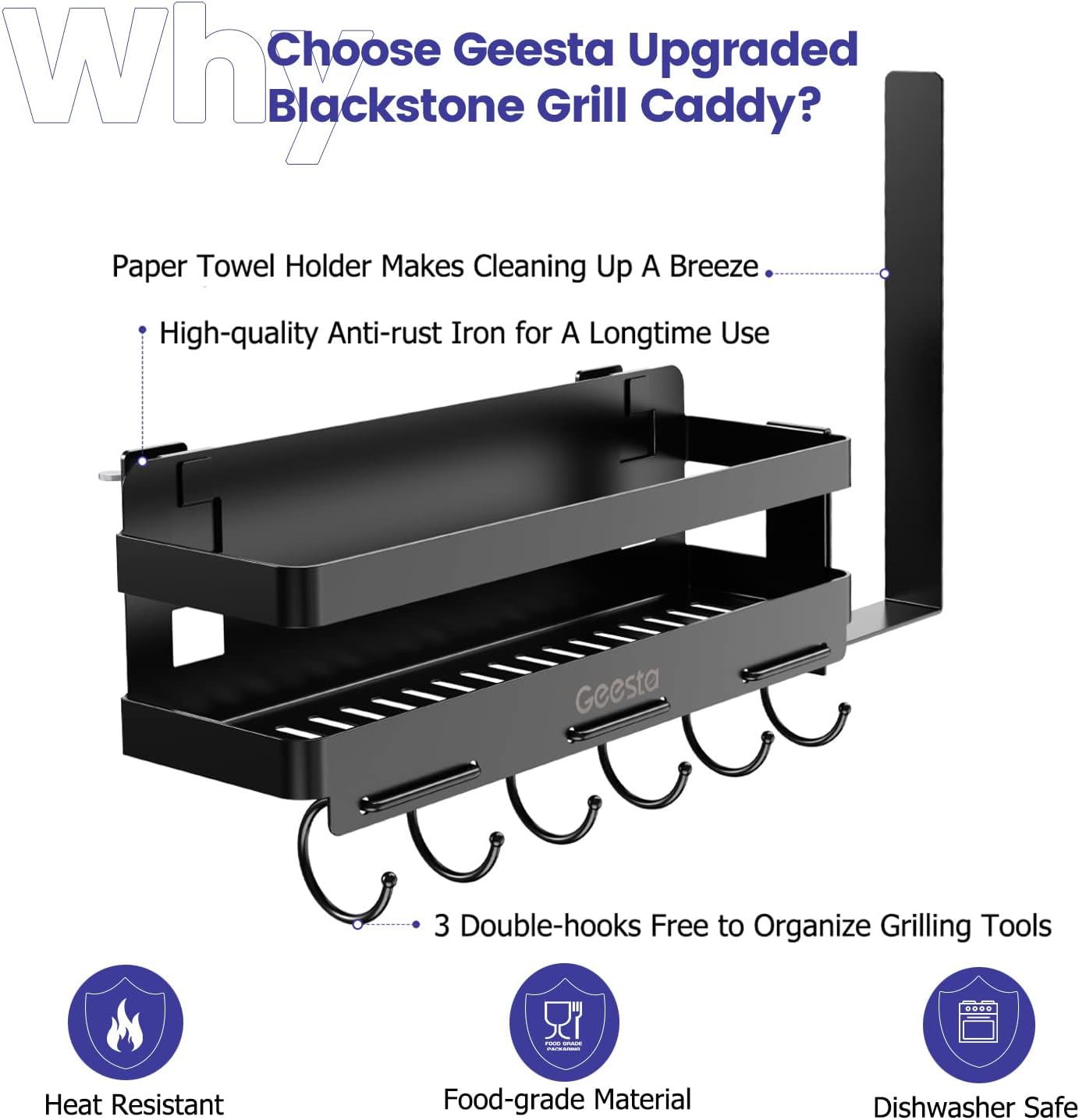 Geesta Upgraded Griddle Caddy for 28"/36" Blackstone Griddles, BBQ Accessories Storage Box with Paper Towel Holder