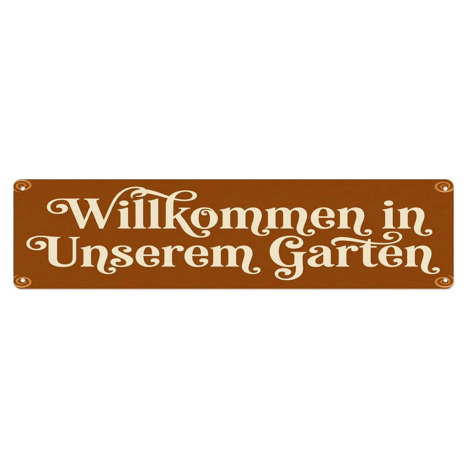 Vintage Welcome to Our Garden Caramel Metal Tin Sign