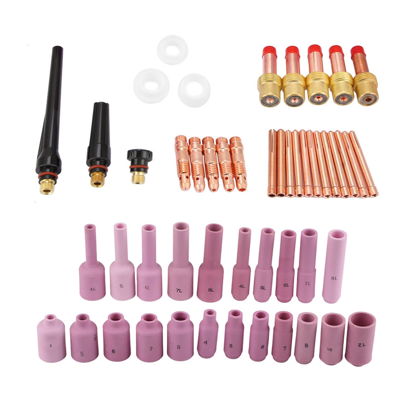Consumibles para antorcha de soldadura TIG serie WP-17/18/26, duraderos y resistentes a altas temperaturas, juego completo de 50 piezas para taller de soldadura.