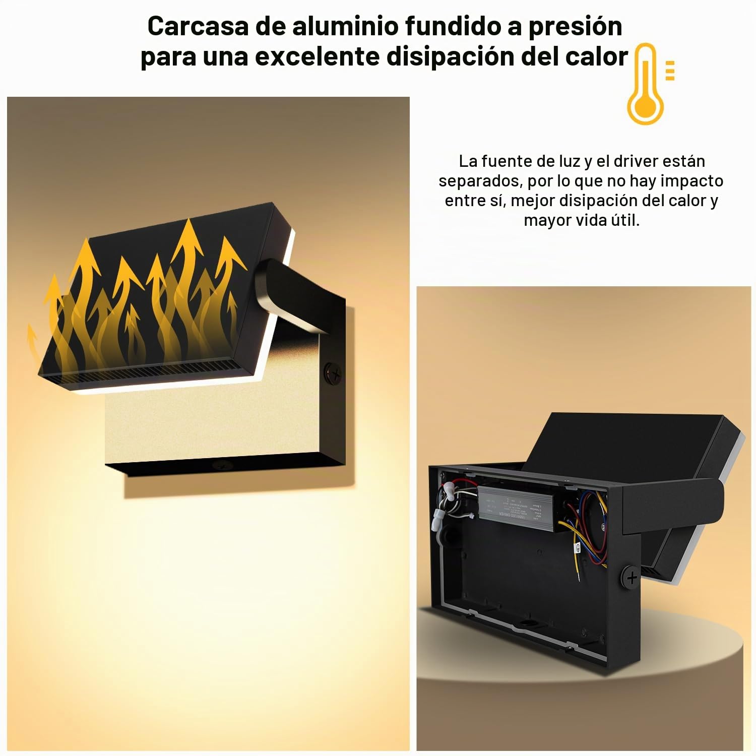 ledmo 150W Aplique Pared Exterior LED 3000K IP65 360° Rotación | 360° rotación completa, carcasa negra mate, aluminio disipador térmico, IP65 impermeable, garaje terraza entrada balcón