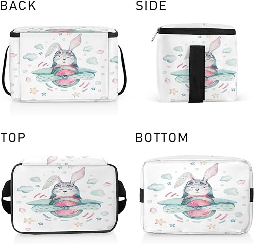 Miniatura 4 de QsirBC Bolsa de almuerzo aislada con diseño de conejo de acuarela para mujer, reutilizable, bolsa cuadrada de comida para adultos y hombres,