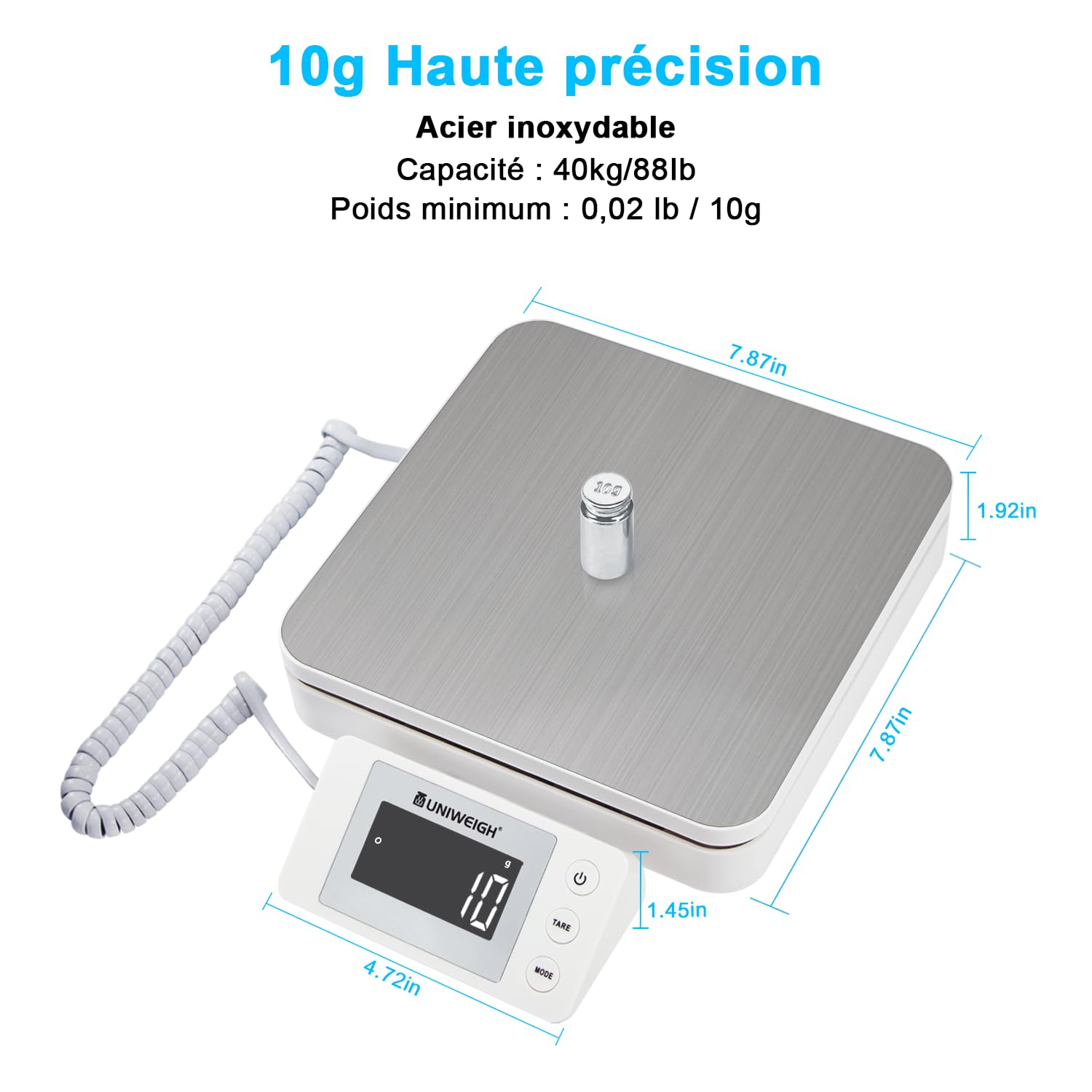 Balance postale numérique UNIWEIGH 88lb/0.1oz avec tare et affichage LCD pour colis et petites entreprises