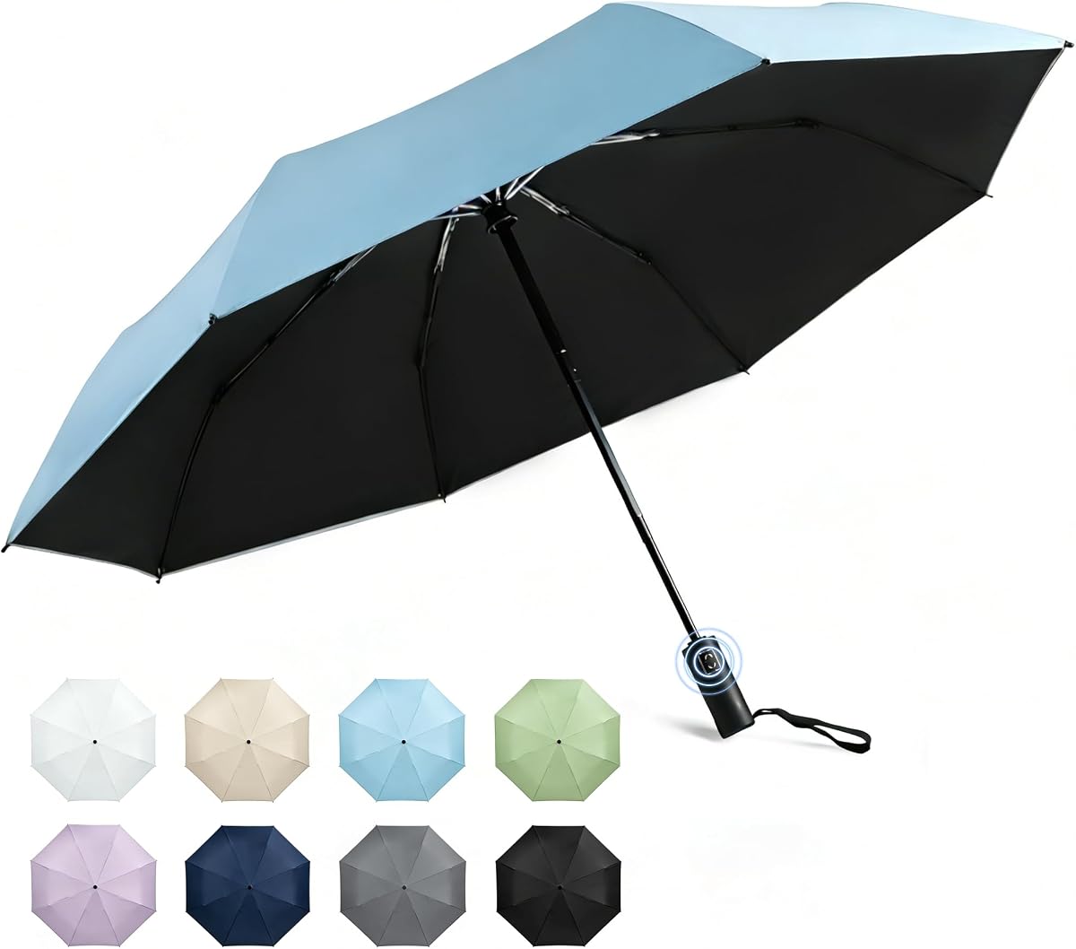 Folding Umbrella, Automatic Open/Close, 8 Ribs, Lightweight, 11.2 oz (330 g), Large, Windproof, For Both Sunny and Rainy Weather, UV Protection, Light Shield, Unisex, Stage Storage, Wide Band