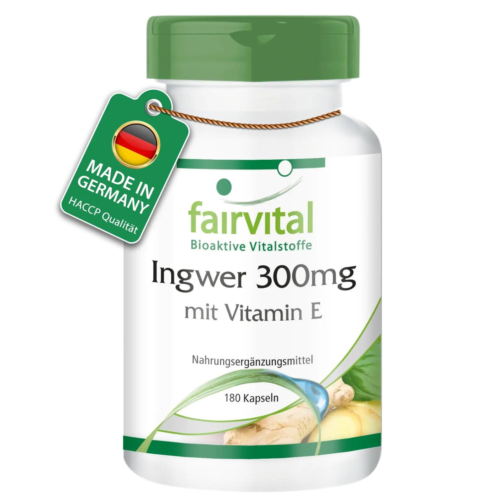fairvital Ingwer Kapseln 300mg mit Vitamin E, 180 Kapseln, schluckfreundlich, HOCHDOSIERT, VEGAN