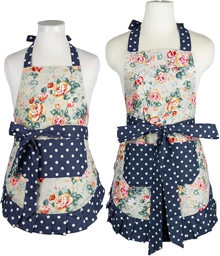 NEOVIVA Kitchen Aprons for Mama and Me, Adorable Cotton Girls Aprons Set